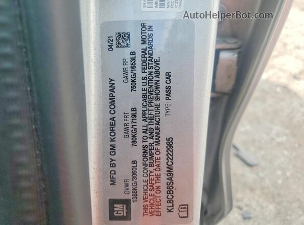 KL8CB6SA9MC222985 2021 CHEVROLET SPARK Silver Вид наклейки з VIN-кодом