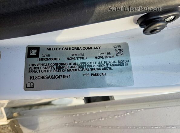 KL8CB6SAXJC471971 2018 CHEVROLET SPARK White Widok naklejki z numerem VIN