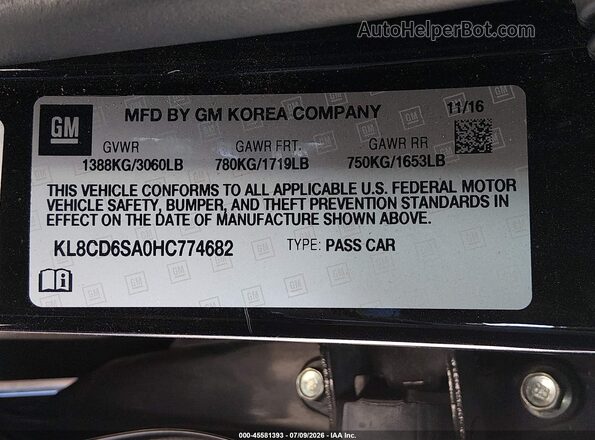 KL8CD6SA0HC774682 2017 CHEVROLET SPARK Черный Вид подкапотного пространства