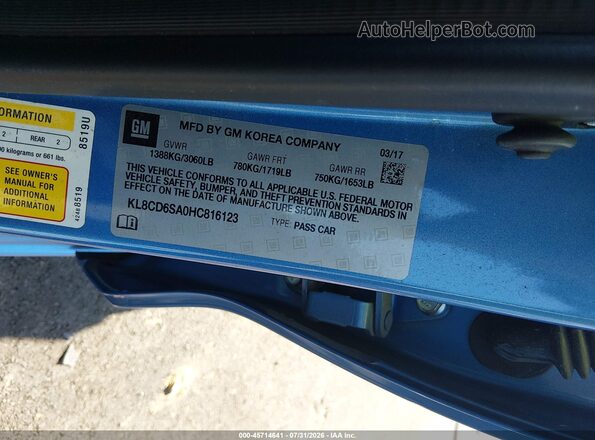 KL8CD6SA0HC816123 2017 CHEVROLET SPARK Blue Widok komory silnika