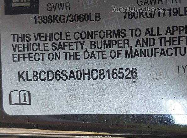 KL8CD6SA0HC816526 2017 CHEVROLET SPARK Black Engine compartment view