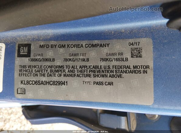 KL8CD6SA0HC829941 2017 CHEVROLET SPARK Blue Engine compartment view