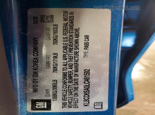 KL8CD6SA0LC461592 2020 CHEVROLET SPARK Blue Շարժիչի բաժամունքի տեսք