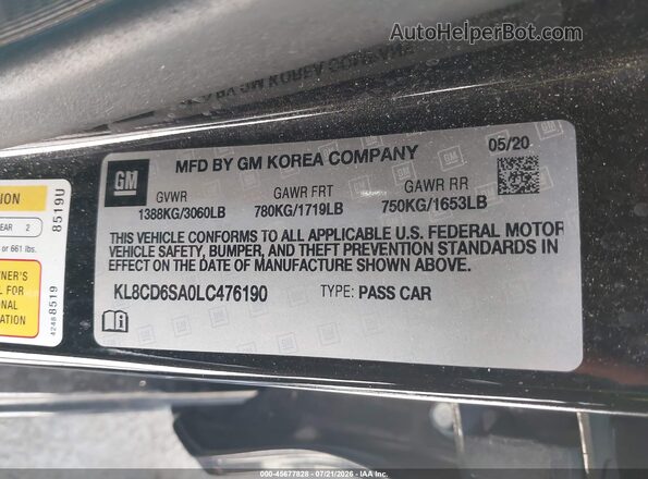 KL8CD6SA0LC476190 2020 CHEVROLET SPARK Black Вид підкапотного простору