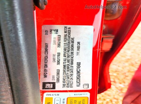 KL8CD6SA0MC745483 2021 CHEVROLET SPARK Red Engine compartment view