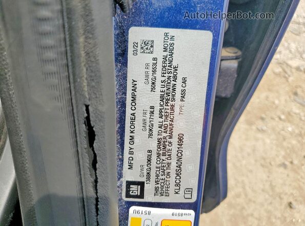KL8CD6SA0NC014960 2022 CHEVROLET SPARK Blue Widok naklejki z numerem VIN