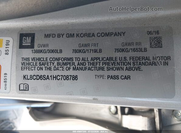 KL8CD6SA1HC708786 2017 CHEVROLET SPARK Silver Engine compartment view