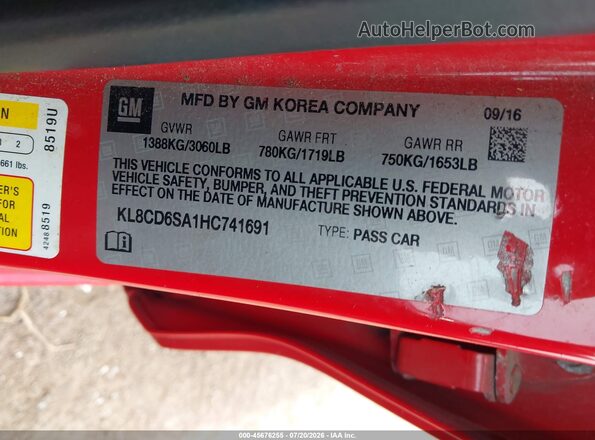 KL8CD6SA1HC741691 2017 CHEVROLET SPARK Red Vista del compartimento del motor