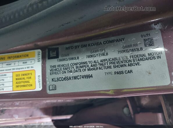 KL8CD6SA1MC749994 2021 CHEVROLET SPARK Purple Вид підкапотного простору
