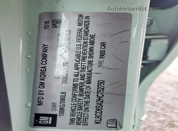 KL8CD6SA2HC752750 2017 CHEVROLET SPARK Turquoise Вид підкапотного простору