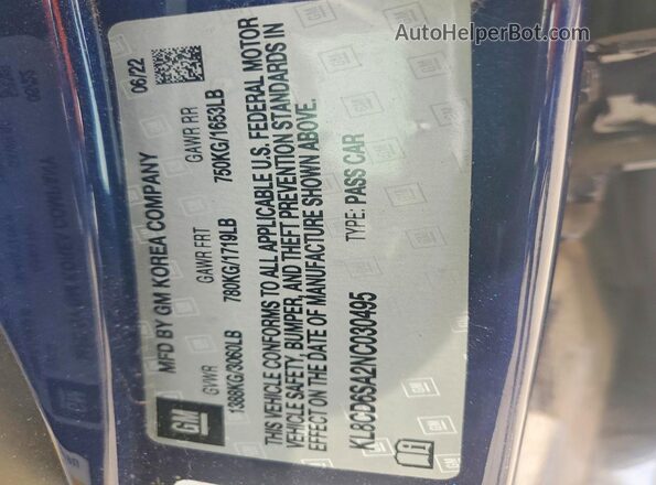 KL8CD6SA2NC030495 2022 CHEVROLET SPARK Blue Widok komory silnika