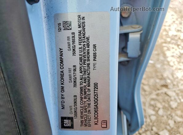 KL8CD6SA3GC577200 2016 CHEVROLET SPARK Blue Vista del compartimento del motor