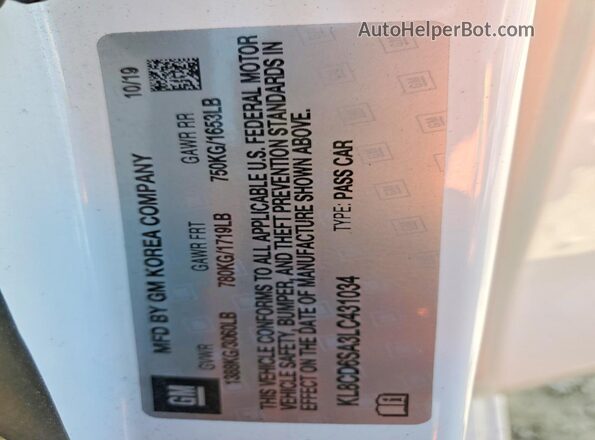 KL8CD6SA3LC431034 2020 CHEVROLET SPARK White Вид наклейки з VIN-кодом