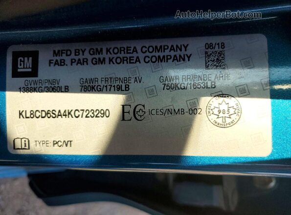 KL8CD6SA4KC723290 2019 CHEVROLET SPARK Blue Շարժիչի բաժամունքի տեսք