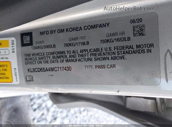 KL8CD6SA4MC717430 2021 CHEVROLET SPARK Silver Widok komory silnika