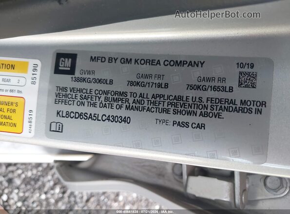 KL8CD6SA5LC430340 2020 CHEVROLET SPARK Silver Engine compartment view