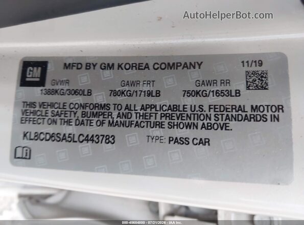 KL8CD6SA5LC443783 2020 CHEVROLET SPARK Tan Вид підкапотного простору