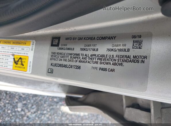 KL8CD6SA6LC417256 2020 CHEVROLET SPARK Silver Vista del compartimento del motor
