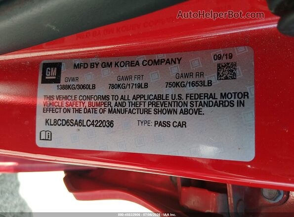 KL8CD6SA6LC422036 2020 CHEVROLET SPARK Red Вид підкапотного простору