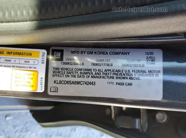 KL8CD6SA6MC742443 2021 CHEVROLET SPARK Charcoal Vista del compartimento del motor