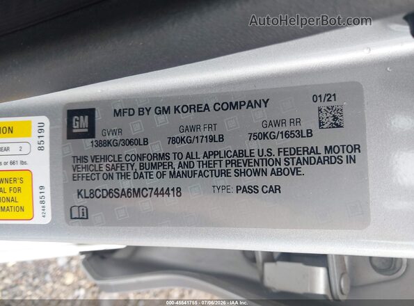 KL8CD6SA6MC744418 2021 CHEVROLET SPARK Silver Շարժիչի բաժամունքի տեսք