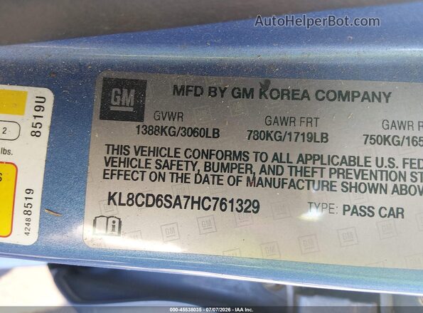 KL8CD6SA7HC761329 2017 CHEVROLET SPARK Blue Вид підкапотного простору