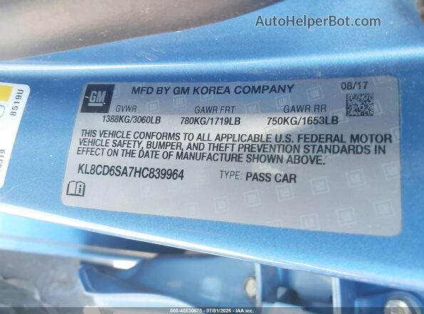 KL8CD6SA7HC839964 2017 CHEVROLET SPARK Blue Вид підкапотного простору