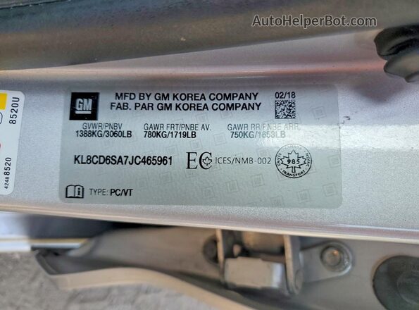 KL8CD6SA7JC465961 2018 CHEVROLET SPARK Silver Engine compartment view