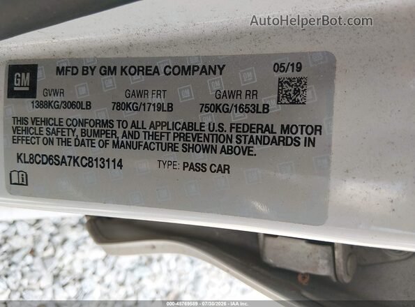 KL8CD6SA7KC813114 2019 CHEVROLET SPARK Cream Widok komory silnika