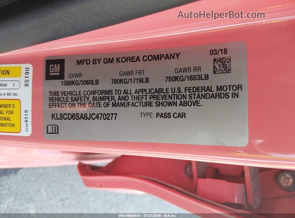 KL8CD6SA8JC470277 2018 CHEVROLET SPARK Pink Շարժիչի բաժամունքի տեսք