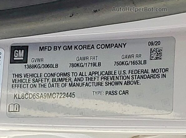 KL8CD6SA9MC722445 2021 CHEVROLET SPARK Gray Vista del compartimento del motor