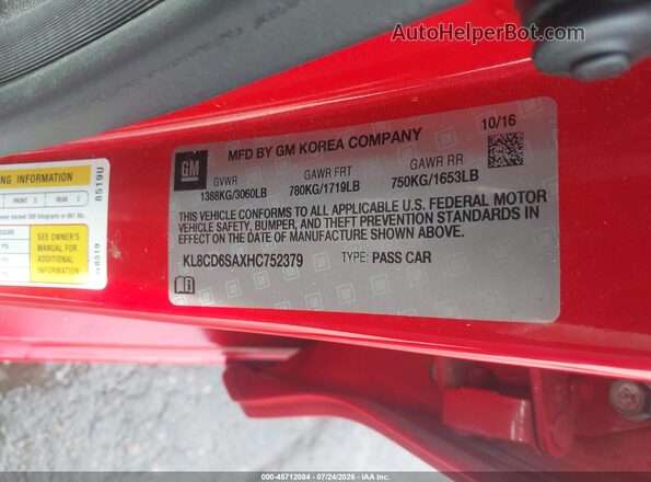 KL8CD6SAXHC752379 2017 CHEVROLET SPARK Red Widok komory silnika