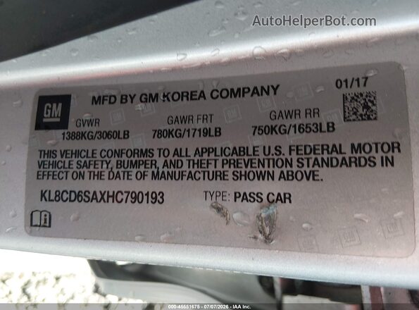 KL8CD6SAXHC790193 2017 CHEVROLET SPARK Серебряный Вид подкапотного пространства
