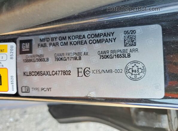 KL8CD6SAXLC477802 2020 CHEVROLET SPARK Black VIN կոդի պիտակի տեսք