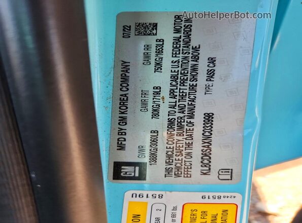 KL8CD6SAXNC033998 2022 CHEVROLET SPARK Turquoise Սալոնի 360 աստիճան տեսք