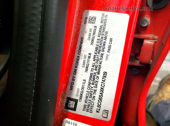 KL8CG6SAXKC747939 2019 CHEVROLET SPARK Red Вид підкапотного простору