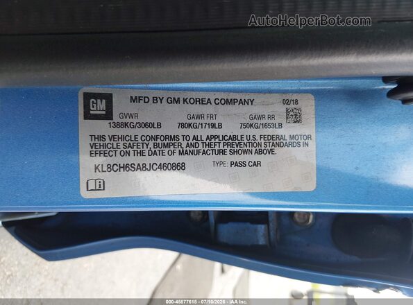 KL8CH6SA8JC460868 2018 CHEVROLET SPARK Blue Вид підкапотного простору