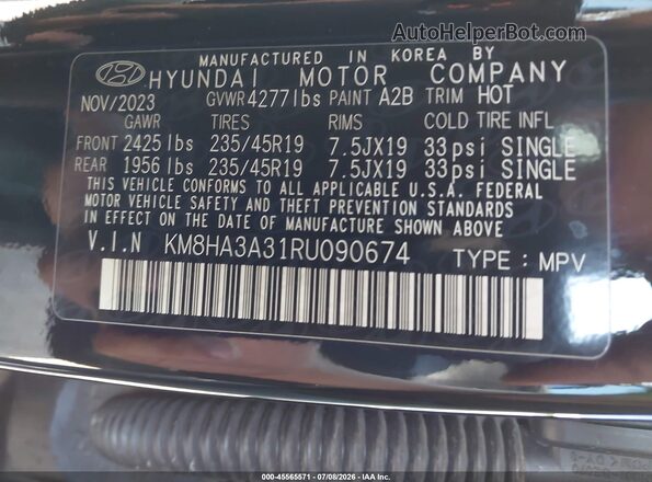 KM8HA3A31RU090674 2024 HYUNDAI KONA Black Vista del compartimento del motor