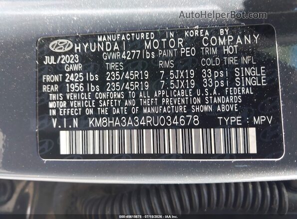 KM8HA3A34RU034678 2024 HYUNDAI KONA Gray Շարժիչի բաժամունքի տեսք