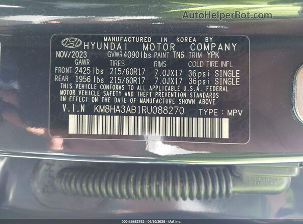 KM8HA3AB1RU088270 2024 HYUNDAI KONA Blue Engine compartment view
