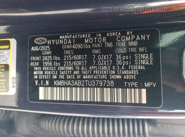 KM8HA3AB2TU379738 2026 HYUNDAI KONA Blue VIN sticker view