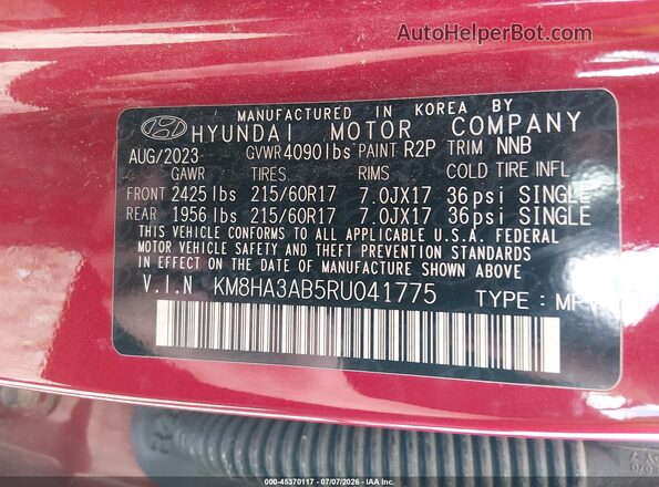 KM8HA3AB5RU041775 2024 HYUNDAI KONA Красный Вид подкапотного пространства
