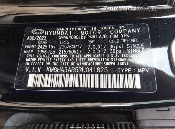 KM8HA3AB5RU041825 2024 HYUNDAI KONA Black ძრავის განყოფილების ხედი