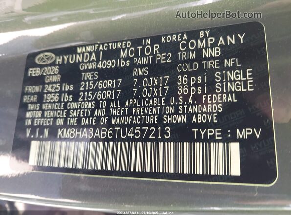 KM8HA3AB6TU457213 2026 HYUNDAI KONA Gray Vista del compartimento del motor