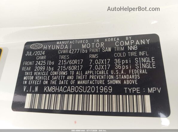 KM8HACAB0SU201969 2025 HYUNDAI KONA White Engine compartment view