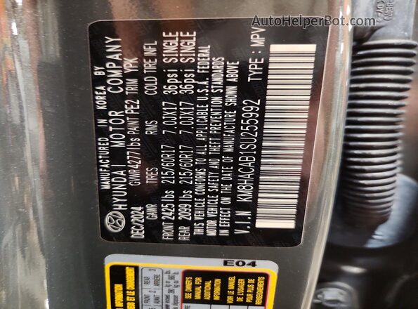 KM8HACAB1SU255992 2025 HYUNDAI KONA Gray VIN sticker view