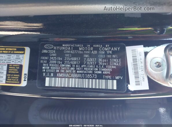 KM8HACAB6RU118573 2024 HYUNDAI KONA Black Շարժիչի բաժամունքի տեսք