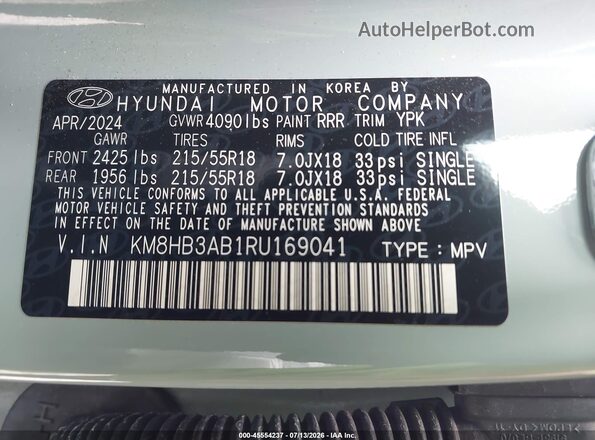 KM8HB3AB1RU169041 2024 HYUNDAI KONA Зеленый Вид подкапотного пространства