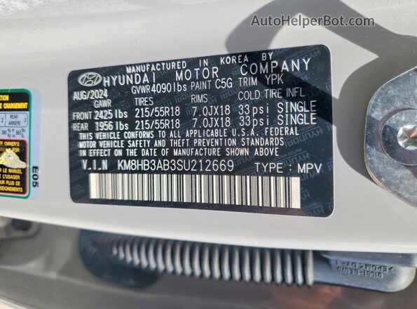 KM8HB3AB3SU212669 2025 HYUNDAI KONA Gray VIN sticker view