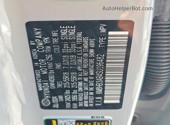 KM8HB3AB4SU196482 2025 HYUNDAI KONA Gray VIN კოდის სტიკერის ხედი